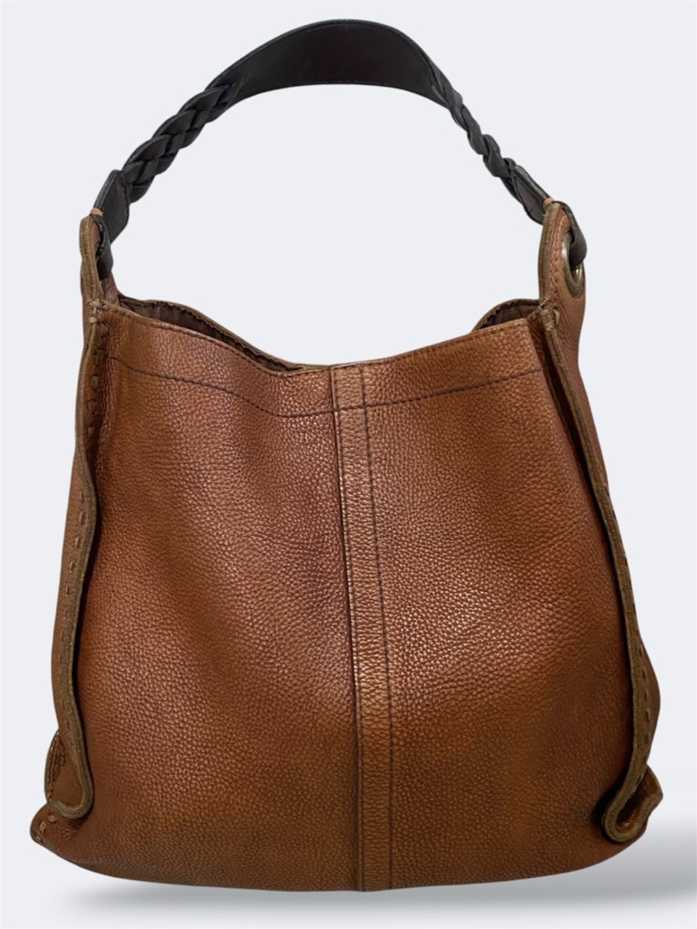 Lucky Brand VTG Brown Pebbled Leather Hobo Slouchy Whipstitched Bag Beautiful